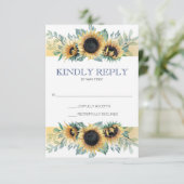 サンフラワーとネイビーブルーサンフラワーウェディングRSVP 出欠カード (スタンド正面)