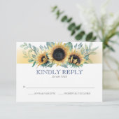 サンフラワーとネイビーブルーフローラウェディングRSVPカード 出欠カード (スタンド正面)