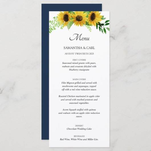 サンフラワーとネイビーメニュー メニュー (正面/裏面)