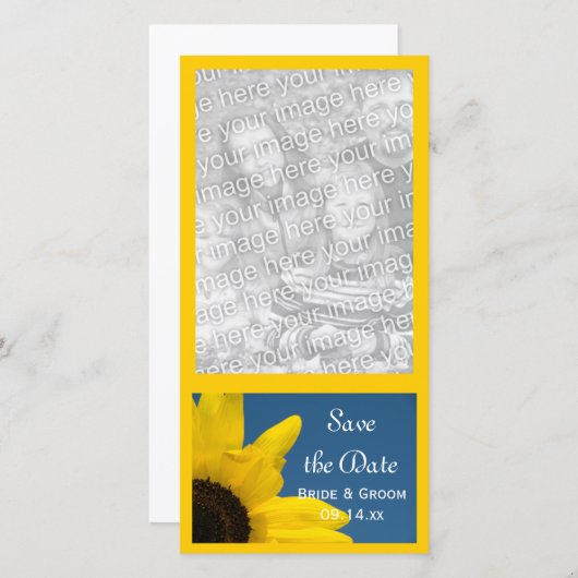 サンフラワーとブルースカイの結婚式デートを保存 セーブザデート (正面/裏面)