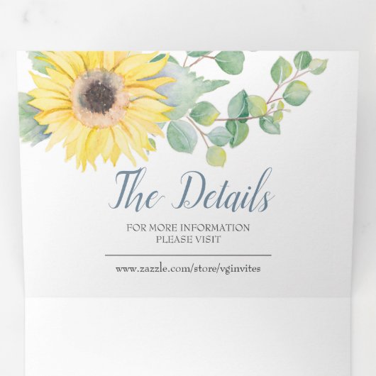 サンフラワーとユーカリすべて1つの結婚式の招待 三つ折り招待状 (内部最初)