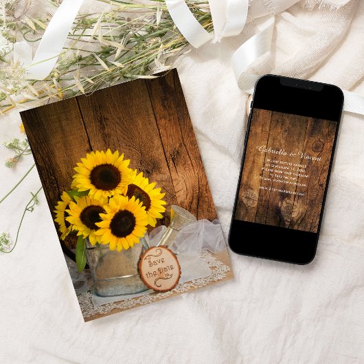 サンフラワーと散水結婚式の日付を保存 招待状