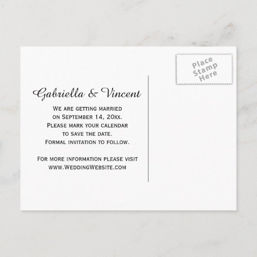 サンフラワーと散水結婚式の日付を保存 案内ポストカード (裏面)