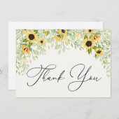 サンフラワーと緑Thank You Note Card ノートカード (正面/裏面)