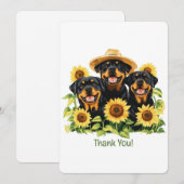 サンフラワーに囲まれたロットワイラー犬に感謝 サンキューカード (正面/裏面)
