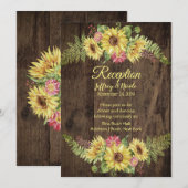 サンフラワーのある素朴な木製のカントリーウェディングパーティ 招待状 (正面/裏面)