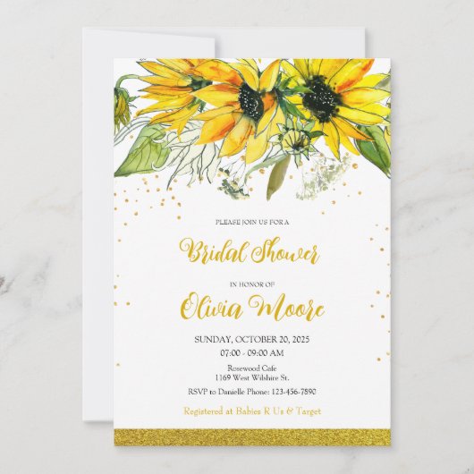 サンフラワーのブライダルシャワーへの招待 招待状 (正面)