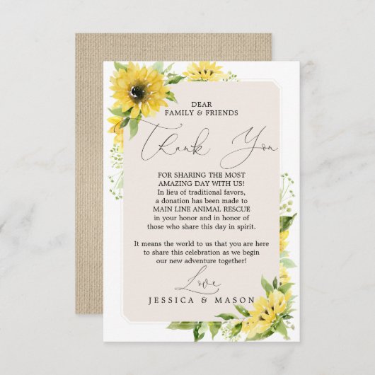 サンフラワーの代わりに好意ありがとう座席表 案内状 (正面/裏面)