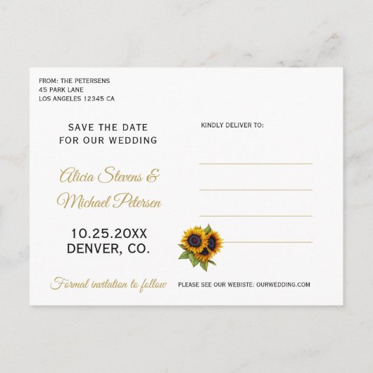 サンフラワーの夏の素朴な日付結婚を除く 案内ポストカード (裏面)