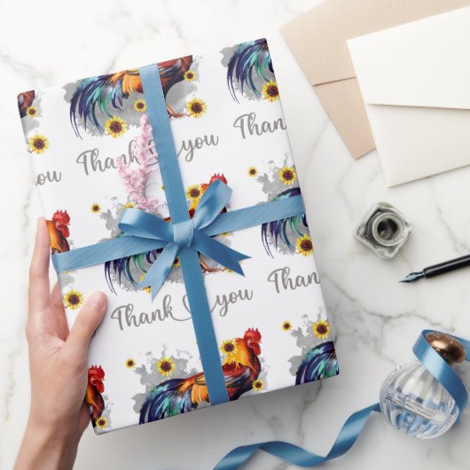 サンフラワーの水色の鶏ありがとう ラッピングペーパー (ギフト)