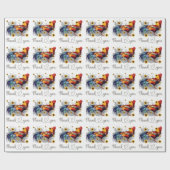 サンフラワーの水色の鶏ありがとう ラッピングペーパー (フラット)