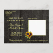 サンフラワーの素朴な納屋の木は日付結婚の 案内ポストカード (裏面)