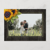 サンフラワーの素朴な納屋の木は日付結婚の 案内ポストカード (正面)