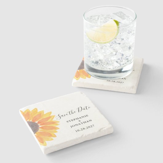 サンフラワーの結婚式の日付を保存 ストーンコースター (横)