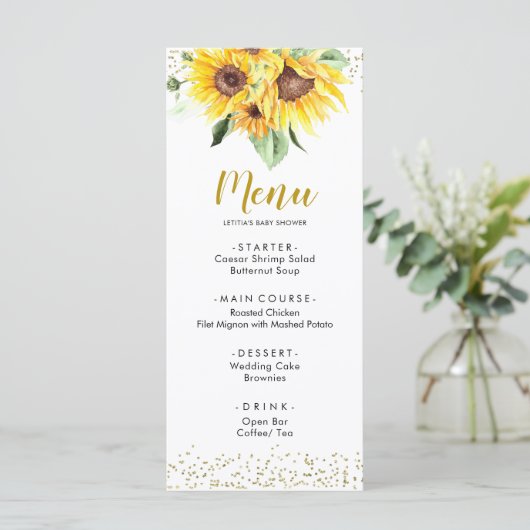 サンフラワーはベビーシャワーメニューの途中にある メニュー (スタンド正面)