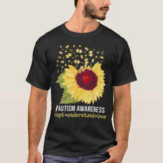 サンフラワーは愛の自閉症意識を理解 Tシャツ