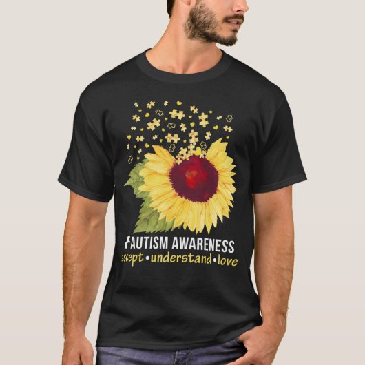 サンフラワーは愛の自閉症意識を理解 Tシャツ (正面)