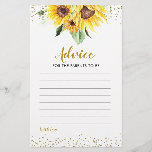 サンフラワーは途中ベビーシャワーアドバイスカード (正面)