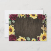 サンフラワーをテーマにしたバーガンディ結婚レッドローズ 出欠カード (裏面)