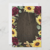 サンフラワーをテーマにしたバーガンディ結婚レッドローズ 招待状 (裏面)