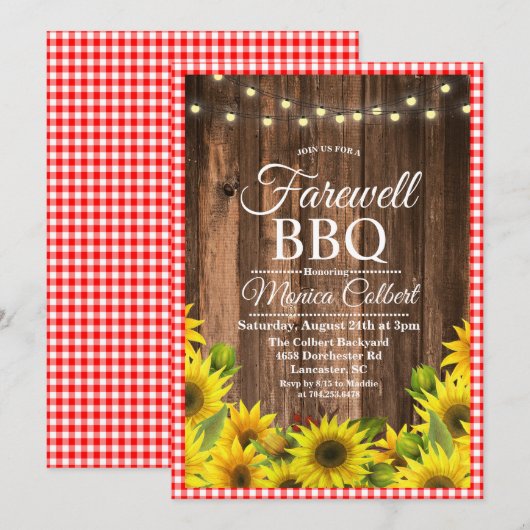 サンフラワーを使った牧歌的なお別れBBQの招待状 招待状 (正面/裏面)