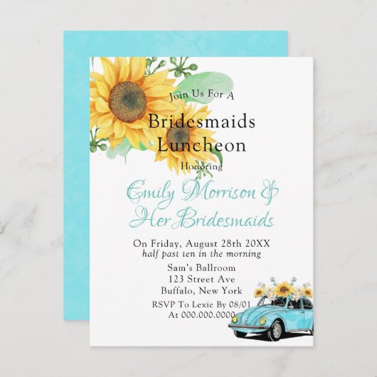 サンフラワーアクアヴィンテージカーブリデスメイドランチョン 招待状 (正面/裏面)