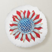 サンフラワーアメリカ国旗7月4日女性男恵 ラウンドクッション (裏面)