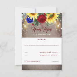 サンフラワーアンドレッドブルーバラ秋の結婚式RSVP 出欠カード