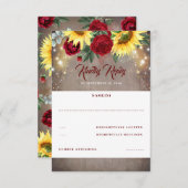 サンフラワーアンドレッドローズ秋の結婚式RSVP 出欠カード (正面/裏面)