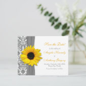 サンフラワーイエローグレーダマスク結婚式の日付を保存 招待状 (スタンド正面)