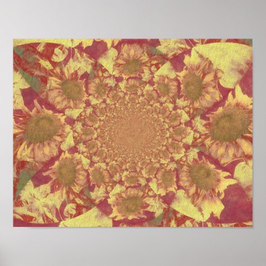 サンフラワーイエローデカップウォーターカラーフローラアート ポスター (正面)