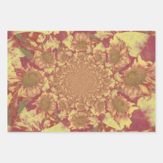 サンフラワーイエローデカップウォーターカラーフローラアート ラッピングペーパーシート (正面2)
