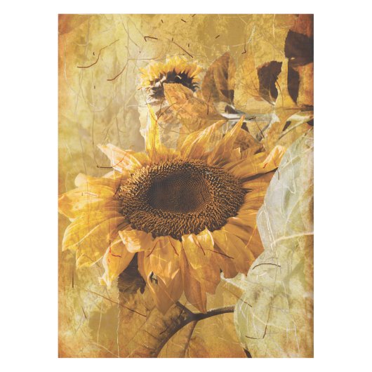 サンフラワーイエロービューティフルカントリーフローラデザイン テーブルクロス (正面)