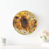サンフラワーイエロービューティフルカントリーフローラデザイン ラージ壁時計 (ホーム)
