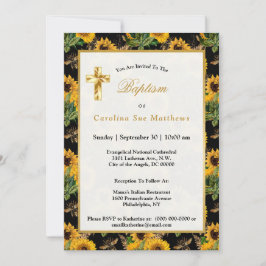 サンフラワーイエローブラックビーズブーケバプテスマ 招待状