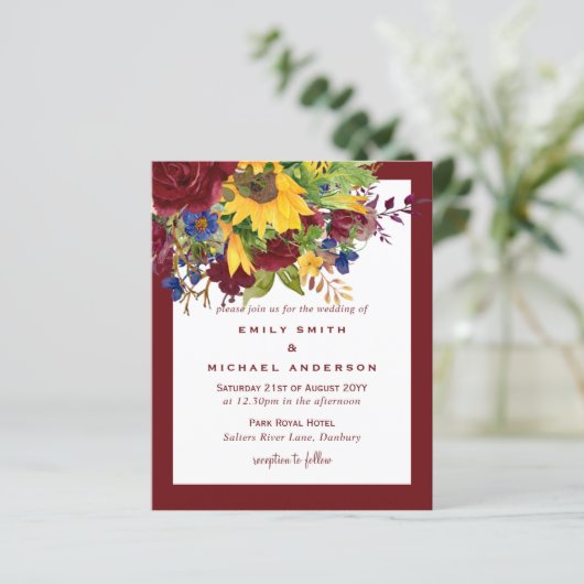 サンフラワーイエローマルーンブルゴーニュ結婚フローラ (スタンド正面)