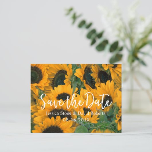 サンフラワーウェディング日付を保存 案内ポストカード (スタンド正面)