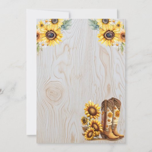 サンフラワーウエスタンホームダウン素朴誕生日女性のカーボーイ 招待状 (裏面)