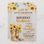 サンフラワーウエスタンホームダウン素朴誕生日女性のカーボーイ 招待状 (正面/裏面)