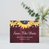 サンフラワーウッドブルゴーニュ結婚式の日付を保存 案内ポストカード (スタンド正面)