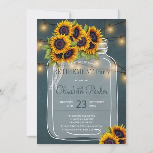 サンフラワーエレガントスのメイソンjar海軍の退職パーティー 招待状 (正面)