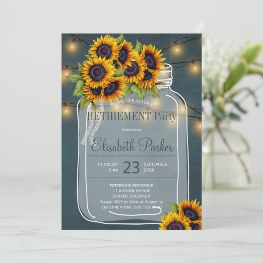 サンフラワーエレガントスのメイソンjar海軍の退職パーティー 招待状 (スタンド正面)