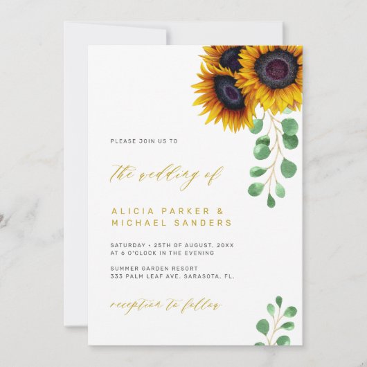 サンフラワーエレガントユーカリ結婚ルシス 招待状 (正面)