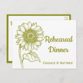 サンフラワーオリーブグリーンフローラリハーサルディナー インビテーションポストカード (正面/裏面)