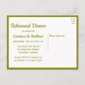 サンフラワーオリーブグリーンフローラリハーサルディナー インビテーションポストカード (裏面)