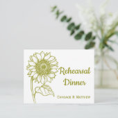 サンフラワーオリーブグリーンフローラリハーサルディナー インビテーションポストカード (スタンド正面)