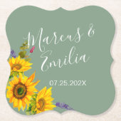 サンフラワーオングリーン結婚紙コースター ペーパーコースター (正面)
