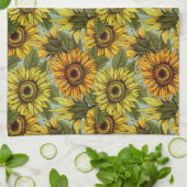 サンフラワーオンセージの背景葉オレンジエロ キッチンタオル (折り畳み)