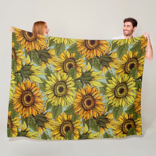 サンフラワーオンセージの背景葉オレンジエロ フリースブランケット (インサイチュ)