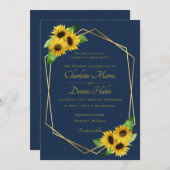 サンフラワーオンネイビー結婚式招待状 招待状 (正面/裏面)